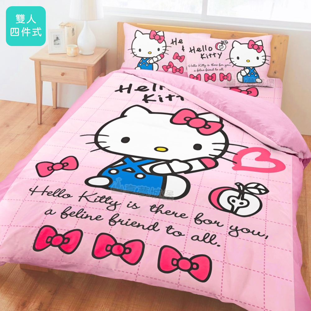 Hello Kitty 小時光 雙人床包被單四件式寢具組(雙人)
