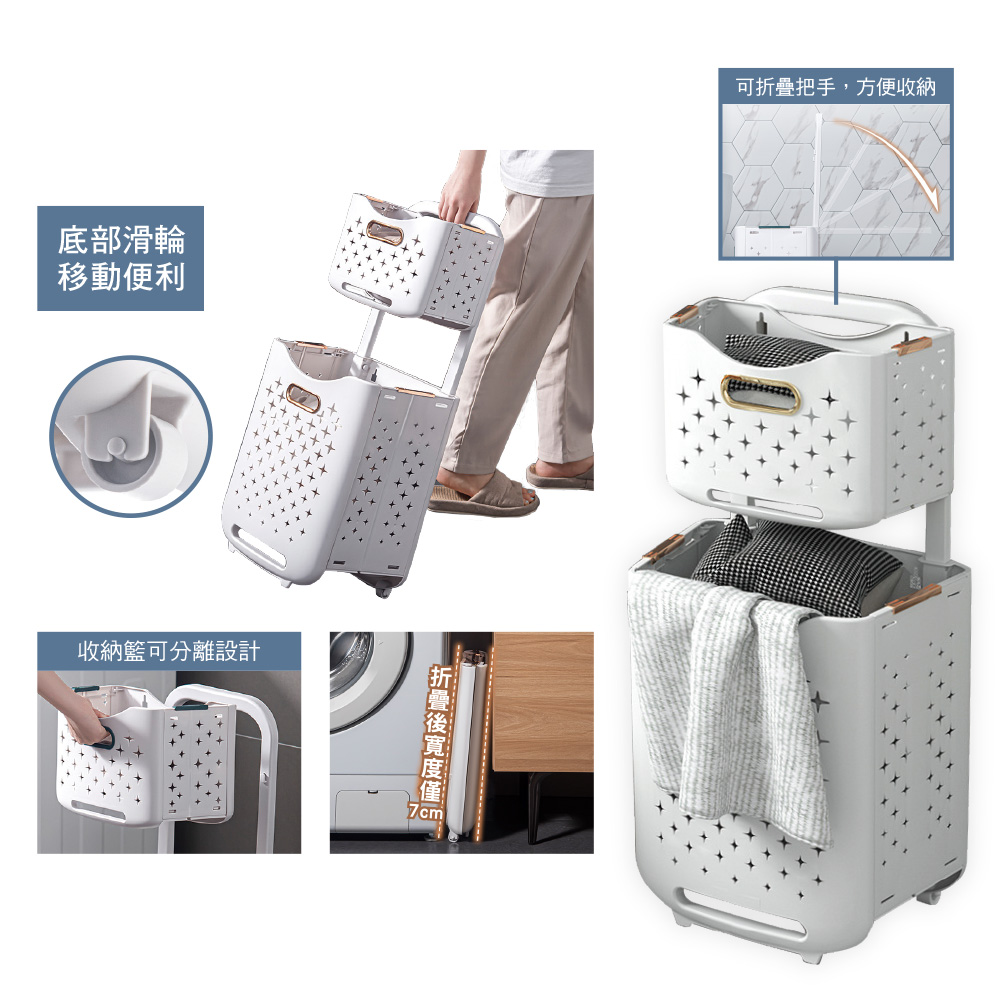 可折疊雙層移動置物籃