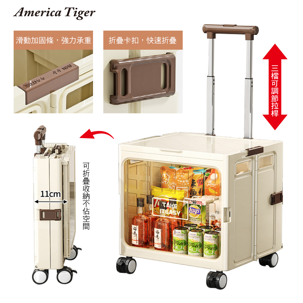 America Tiger 透明窗飛機輪折疊拉桿購物車