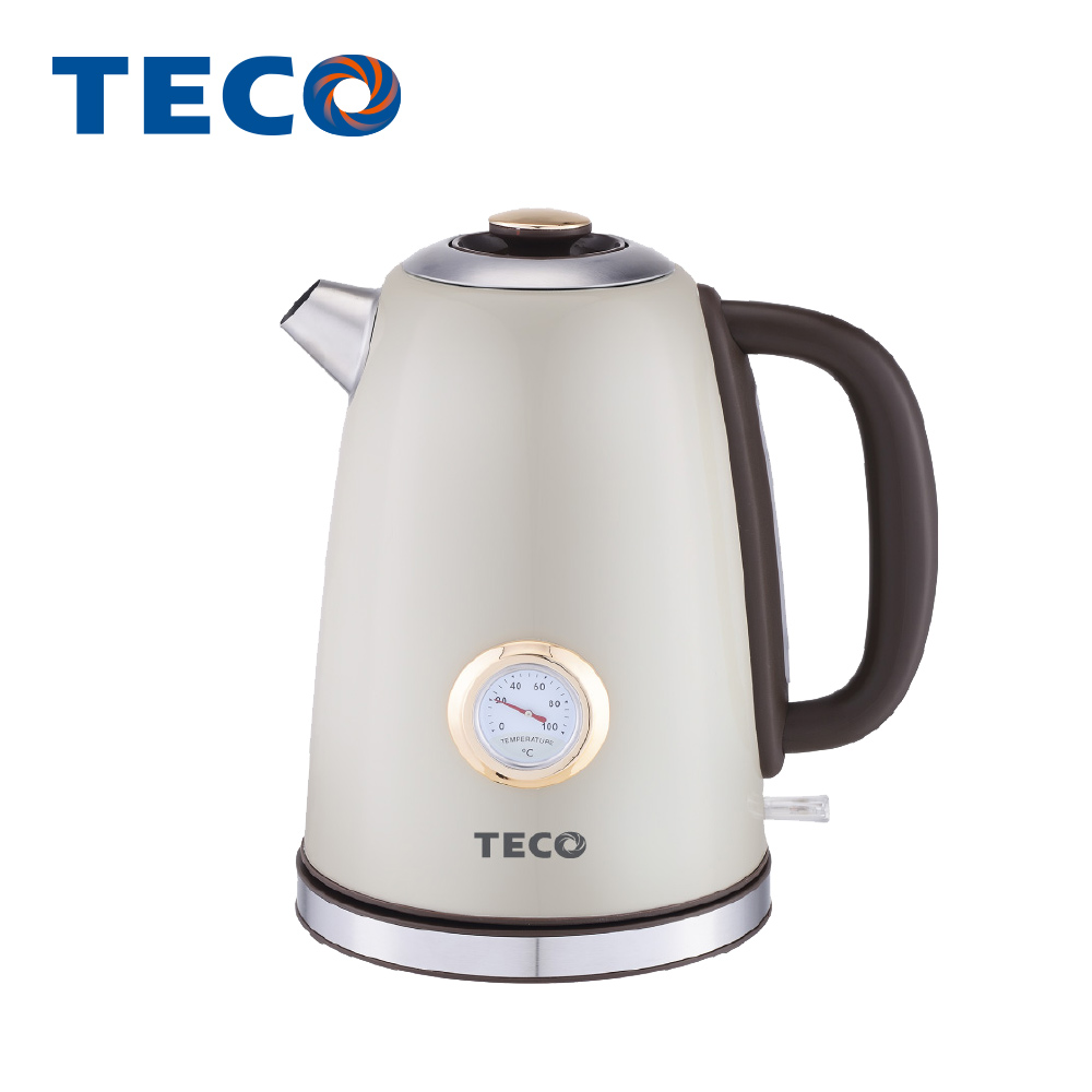 TECO東元 復古水溫表電熱快煮壺(1.7L)淨米白